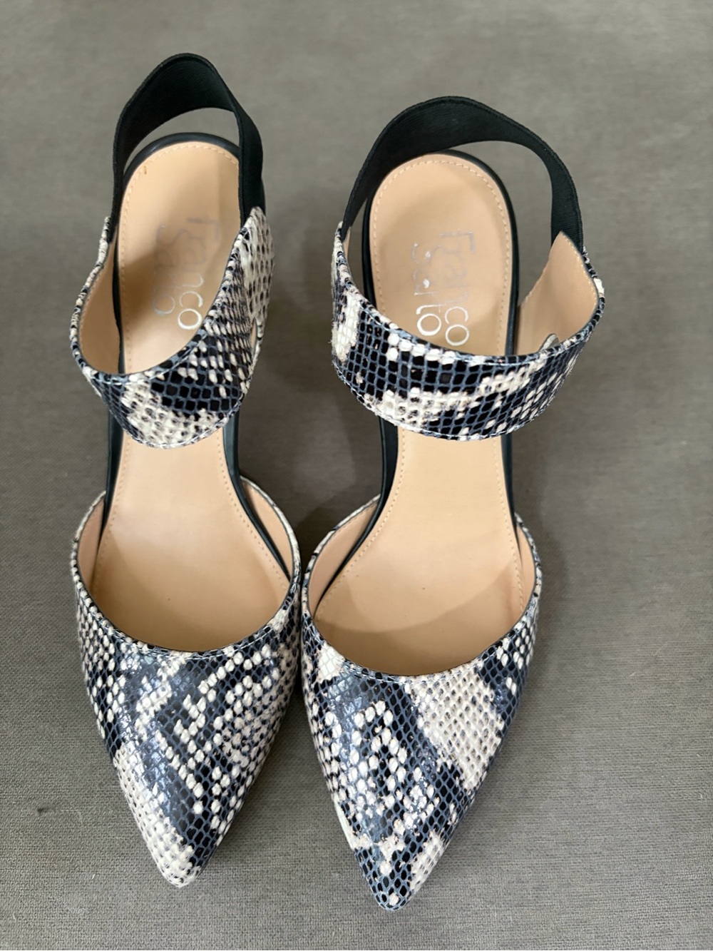 Franco Sarto Snake-Print Pointed Slingback Pumps - Black & White